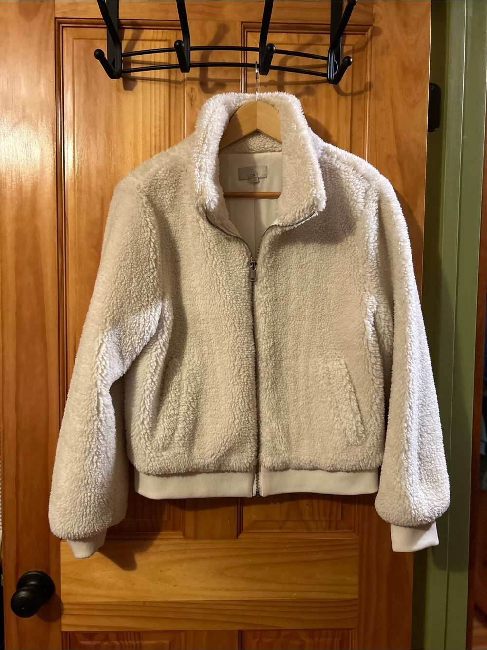 LOFT Cozy Cream Sherpa Zip Jacket